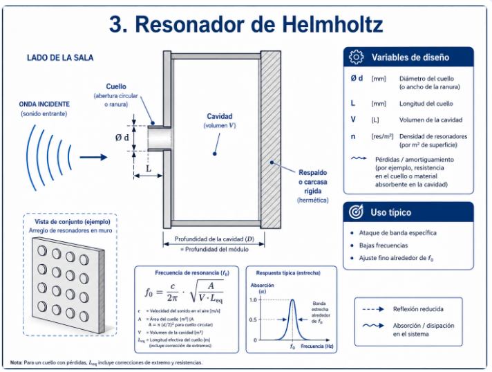 Esquema técnico de resonador de Helmholtz