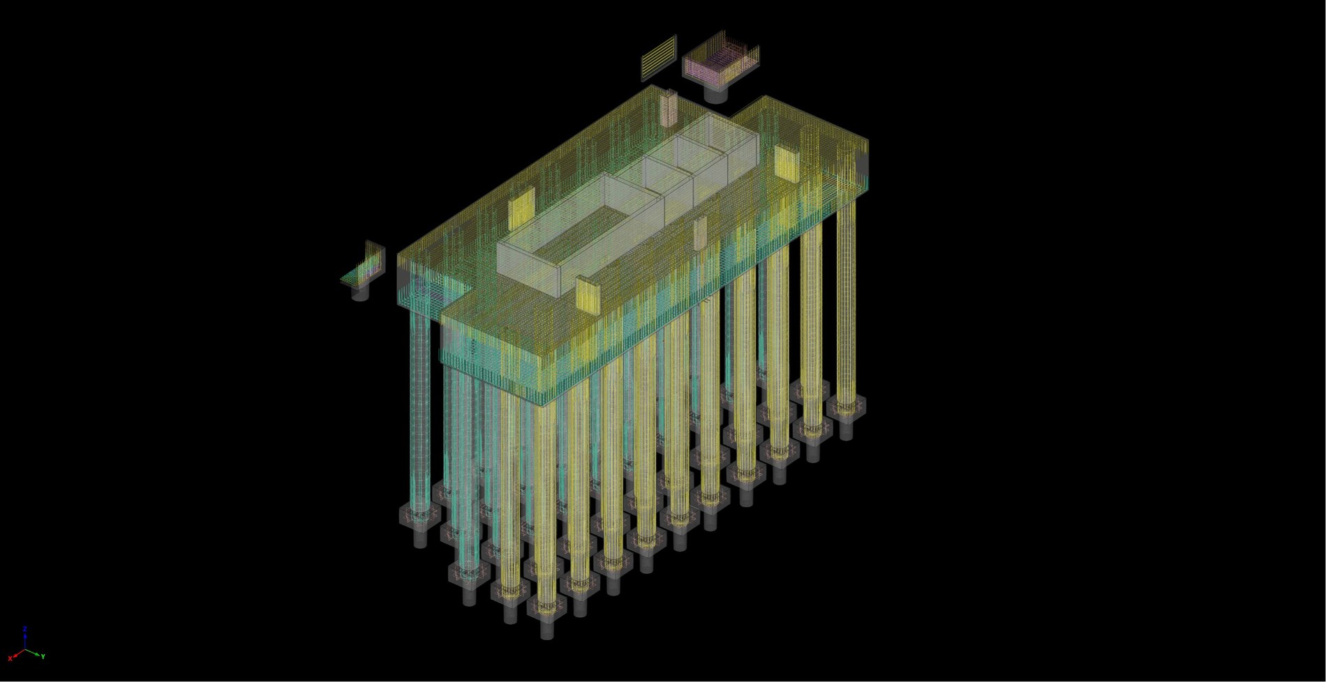 Modelo BIM de cabezal y fundaciones profundas con pilotes