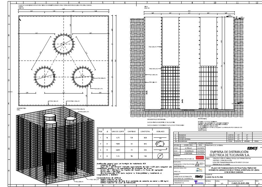 Documentación técnica de fundación para torre de línea de alta tensión